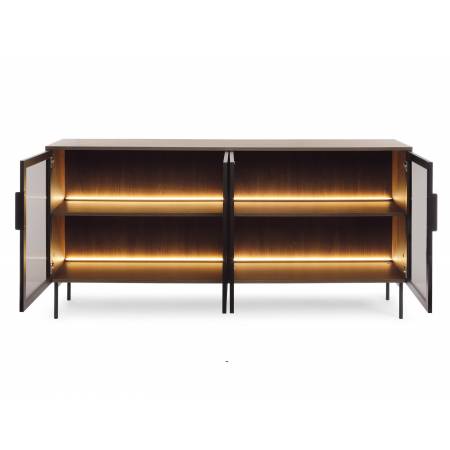 Komoda 180 cm dąb dunin + czarny LED 4-drzwiowa przeszklona LIMA